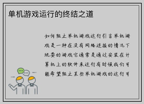 单机游戏运行的终结之道